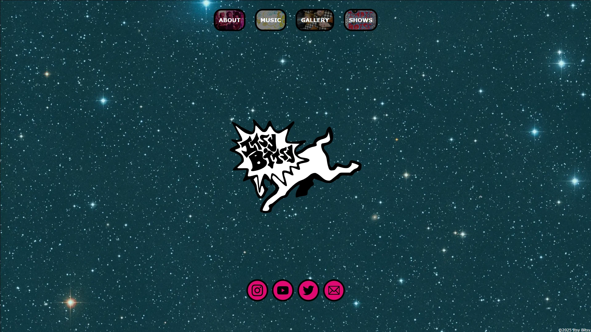 Screenshot of Itsy Bitsy's website, itsybitsyband.com, taken on August 22nd, 2025.